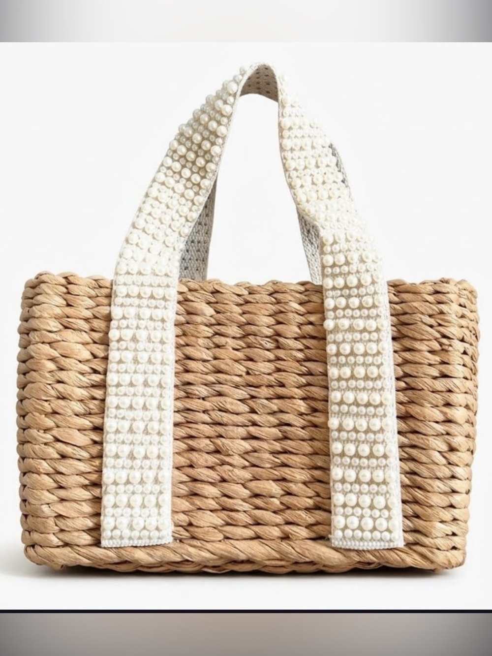 Isaac Mizrahi Woven Straw Tote with Pearl-Studded Cream Straps